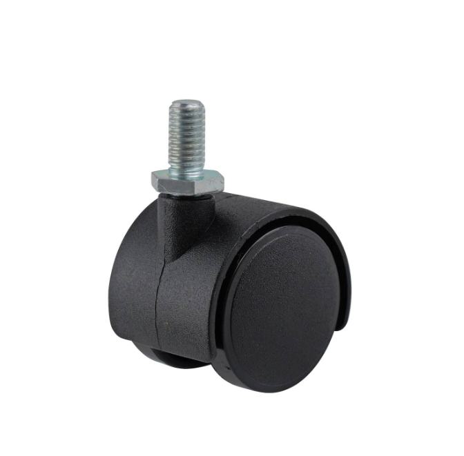 Black Polypropylene swivel twin wheels 35mm, with threaded rod M8X15, 30kg