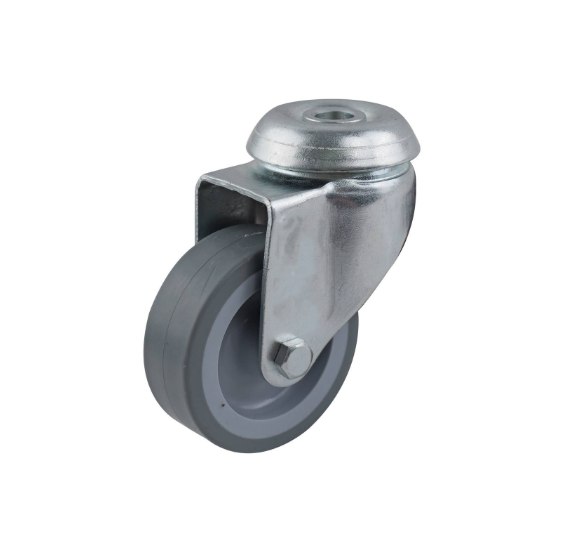 Grey rubber swivel wheel 60mm, zinc plated bolt hole, 50kg