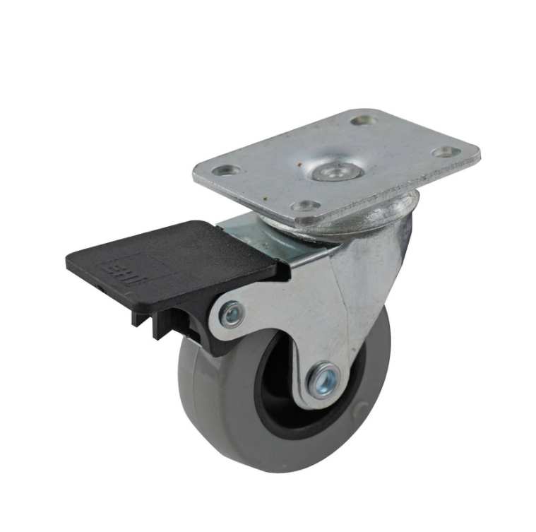 50mm swivel plate wheel lock castor with grey PU wheel