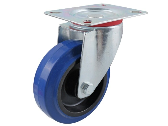 4-Inch Swivel Plate Elastic Blue Rubber Caster, 265-lb Load Capacity