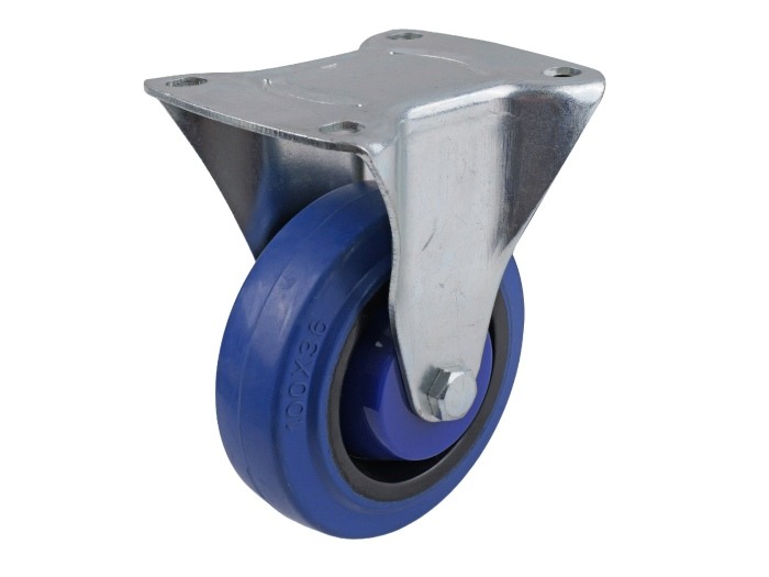 4-Inch Rigid Plate Elastic Blue Rubber Caster, 265-lb Load Capacity