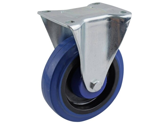 5-Inch Rigid Plate Elastic Blue Rubber Caster, 330-lb Load Capacity