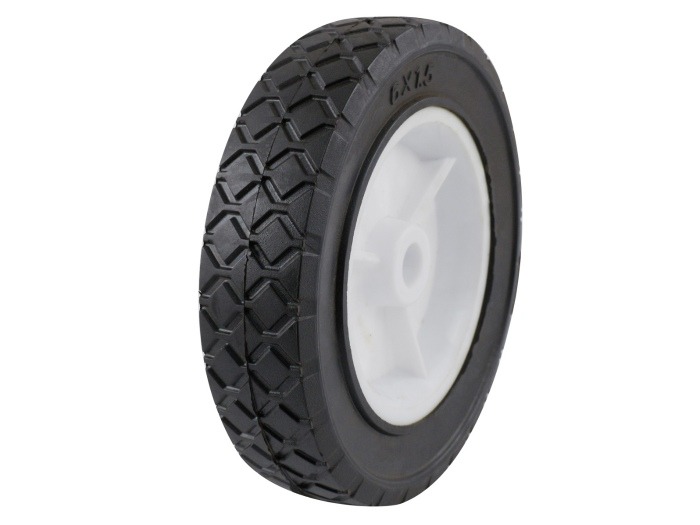 6-Inch Semi-Pneumatic Rubber Replacement Tire, Plastic Wheel, 1-1/2-Inch Diamond Tread, 1/2-Inch Bore Offset