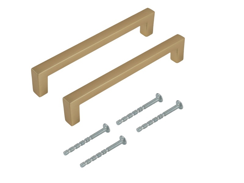 Handle - Square Bar 128mm Brushed Brass PK2