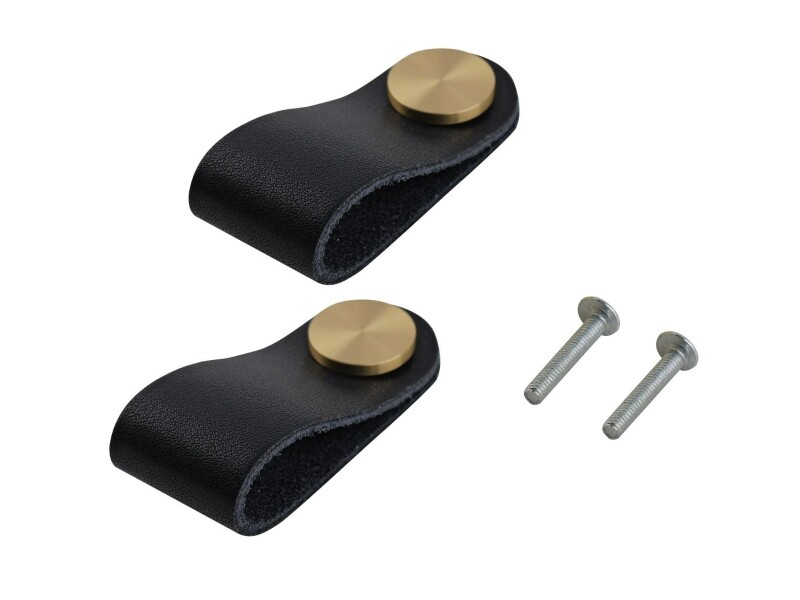 Leather Pull Handle 60mm Black&Brushed Brass Pk2