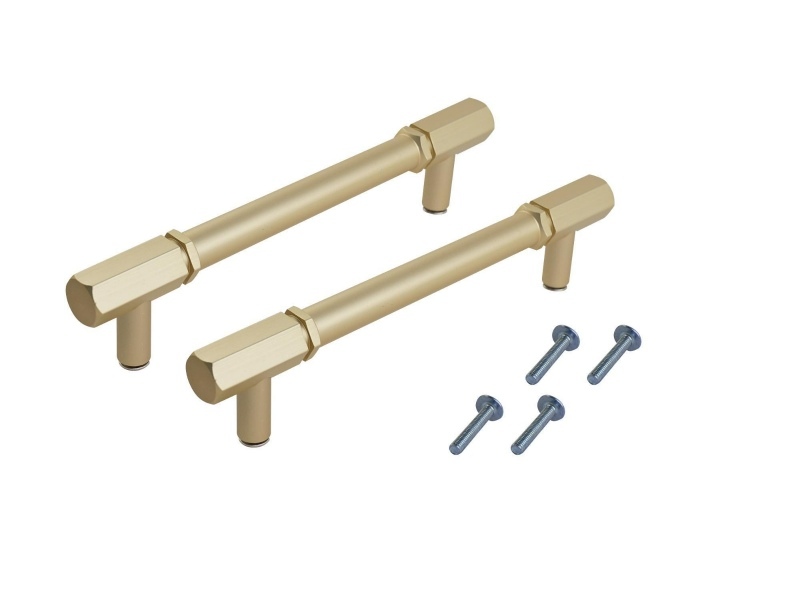 T Bar Handle 128mm Hexagon Brushed Brass PK2