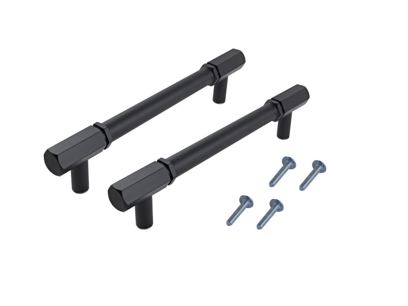 T Bar Handle 128mm Hexagon Matt Black PK2