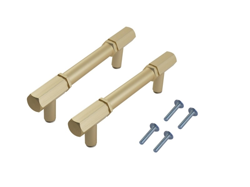 T Bar Handle 96mm Hexagon Brushed Brass PK2