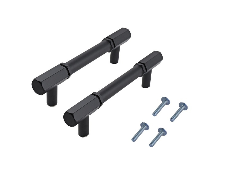 T Bar Handle 96mm Hexagon Matt Black PK2