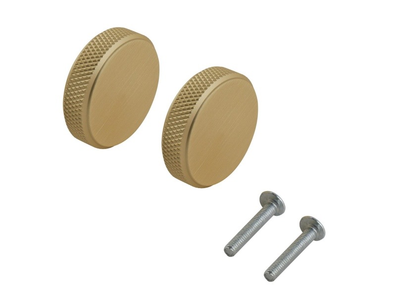 Coin Knob 35mm Knurled Edge Brushed Brass PK2