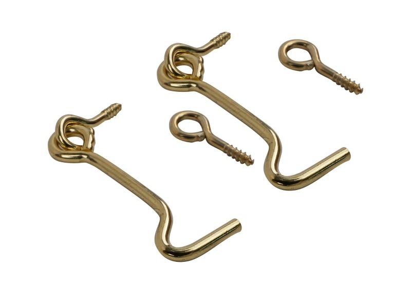 Gate Hook & Eyes 50mm Brass Plated PK2